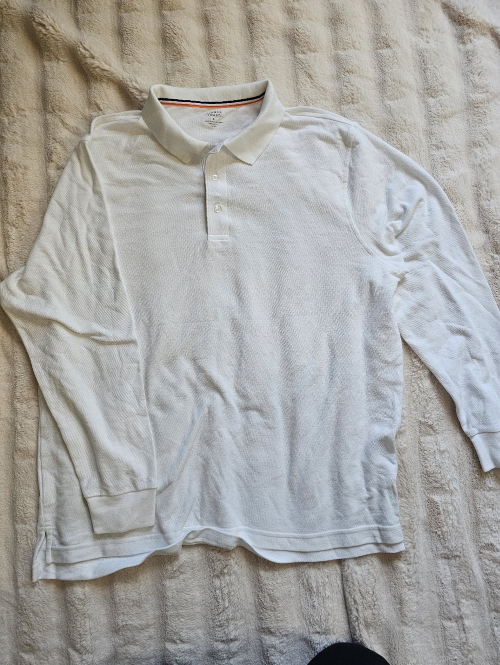 French Toast White Long-Sleeve Polo with Subtle Collar Trim